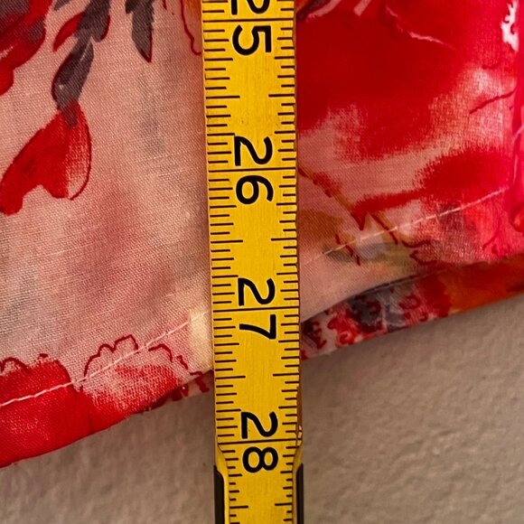 Christina M Floral Button-Up Tunic Embroidered Pin-Tuck 3/4 Sleeves Red & Orange - Picture 12 of 16